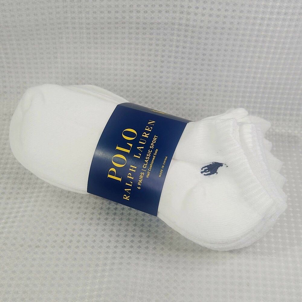 Polo Ralph Lauren Men Socks Size 10-13 6 Pairs Classic Sport White